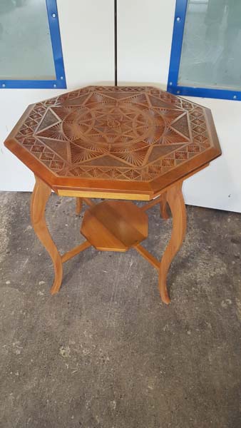 AFTER EARTHWOOD kauri table with newly designed legs and base in Arts and Crafts era style